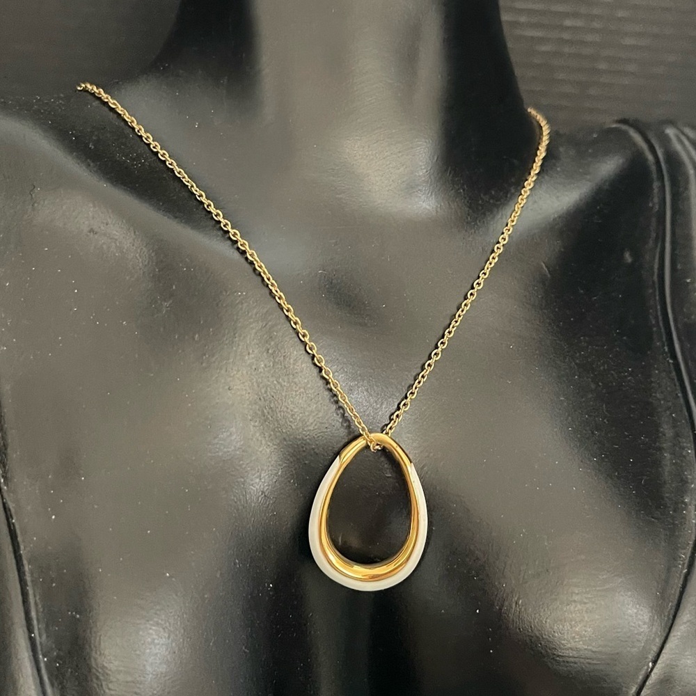 Stainless steel white enamel gold plated ring necklace